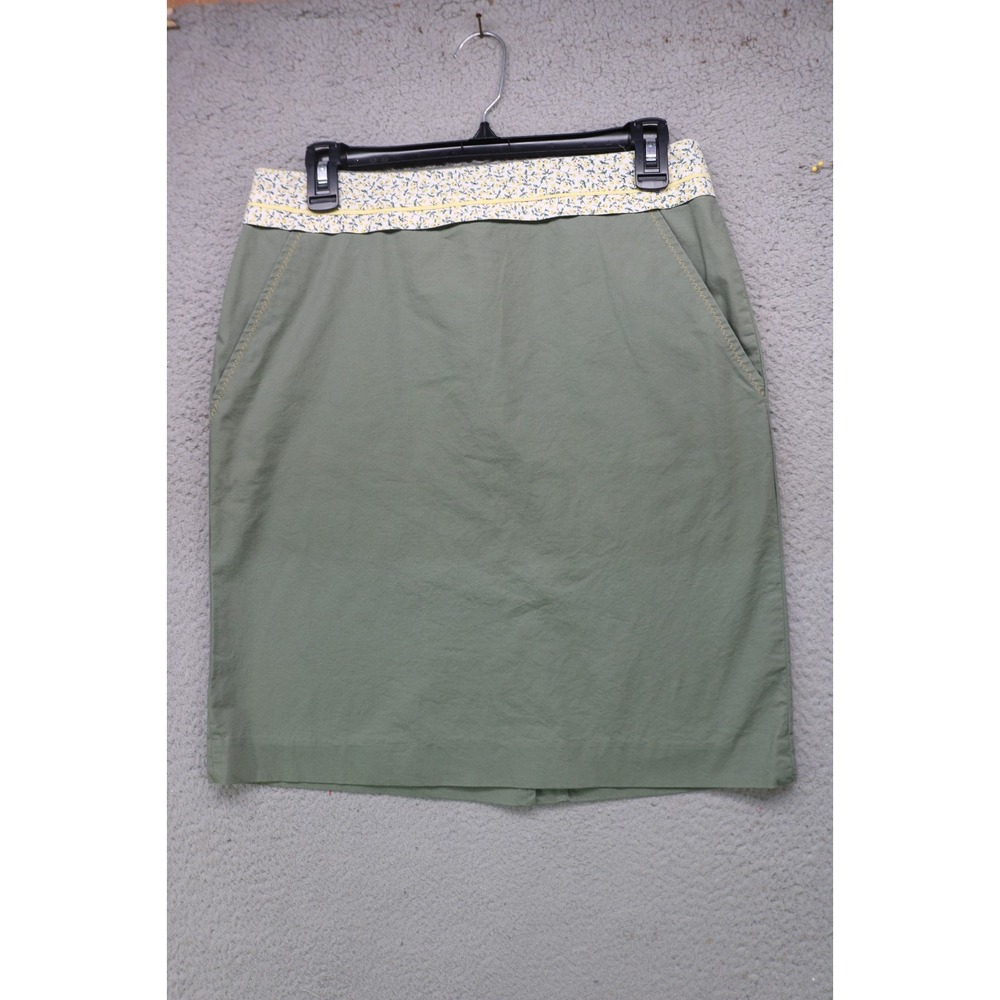 Elevenses Sage Green Skirt-Floral Band-Sz 8-Pockets-Office-Cottagecore